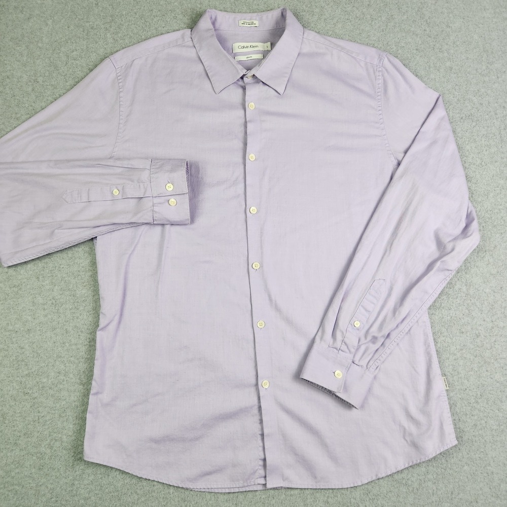 Calvin Klein Shirt Mens Large Purple Cotton Slim Long Sleeve‎ Classic Button Up
